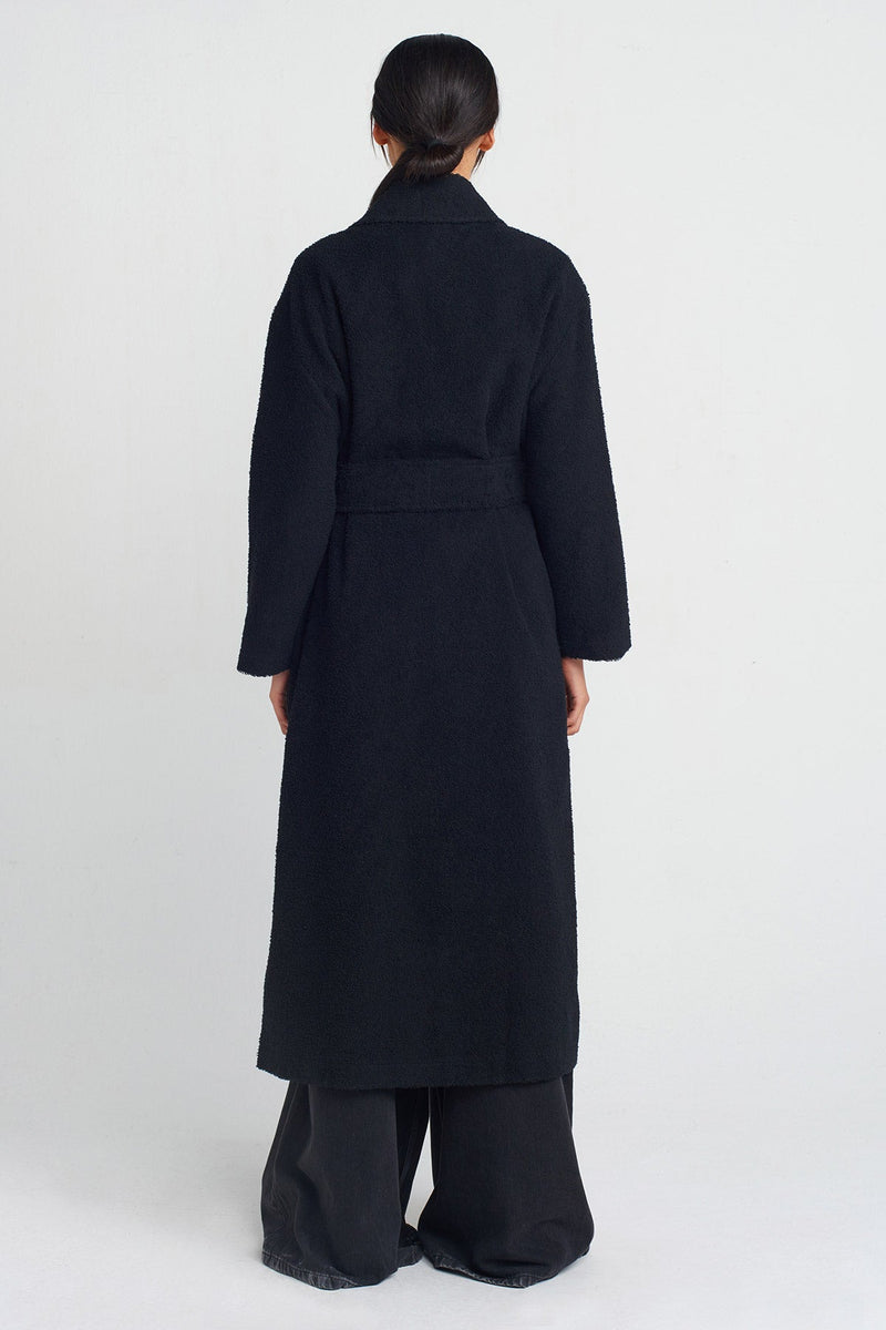NU Towel Fabric Long Kimono Black