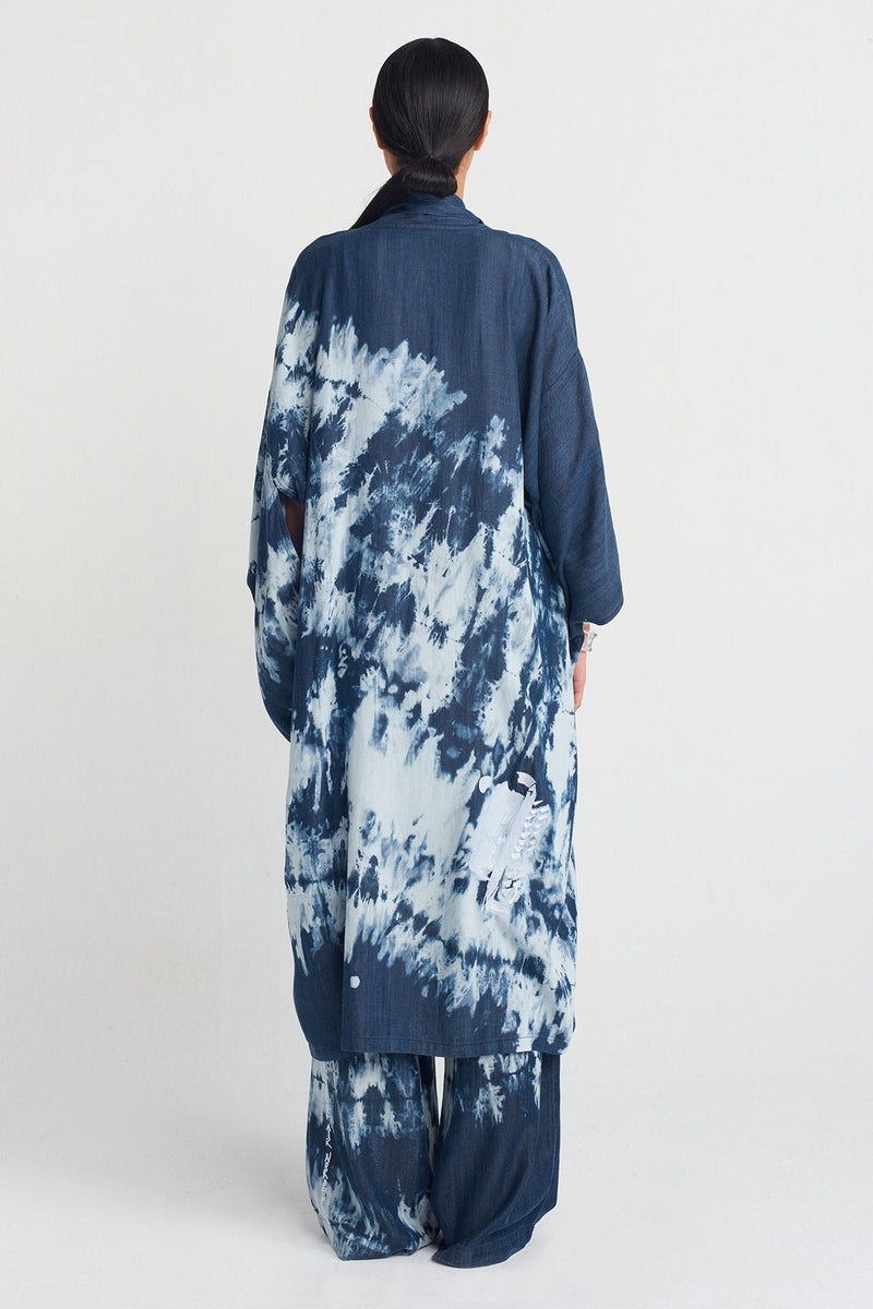 NU Embroidered Batik Kimono Marine Blue