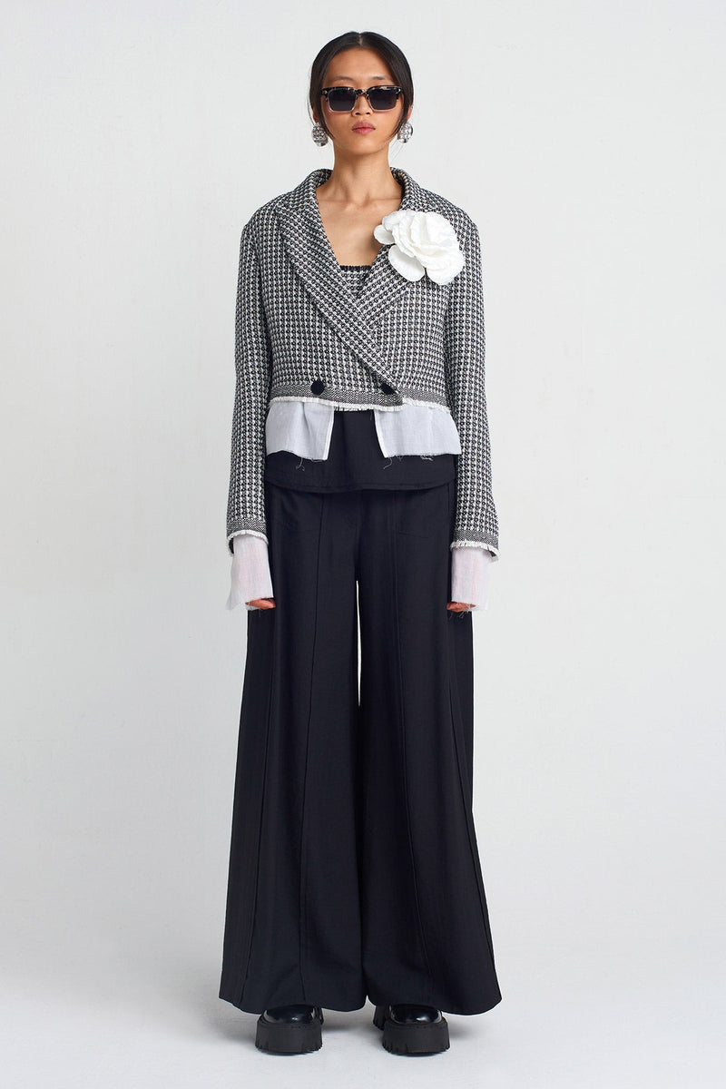 NU Tweed Rose Appliqué Jacket Black/White