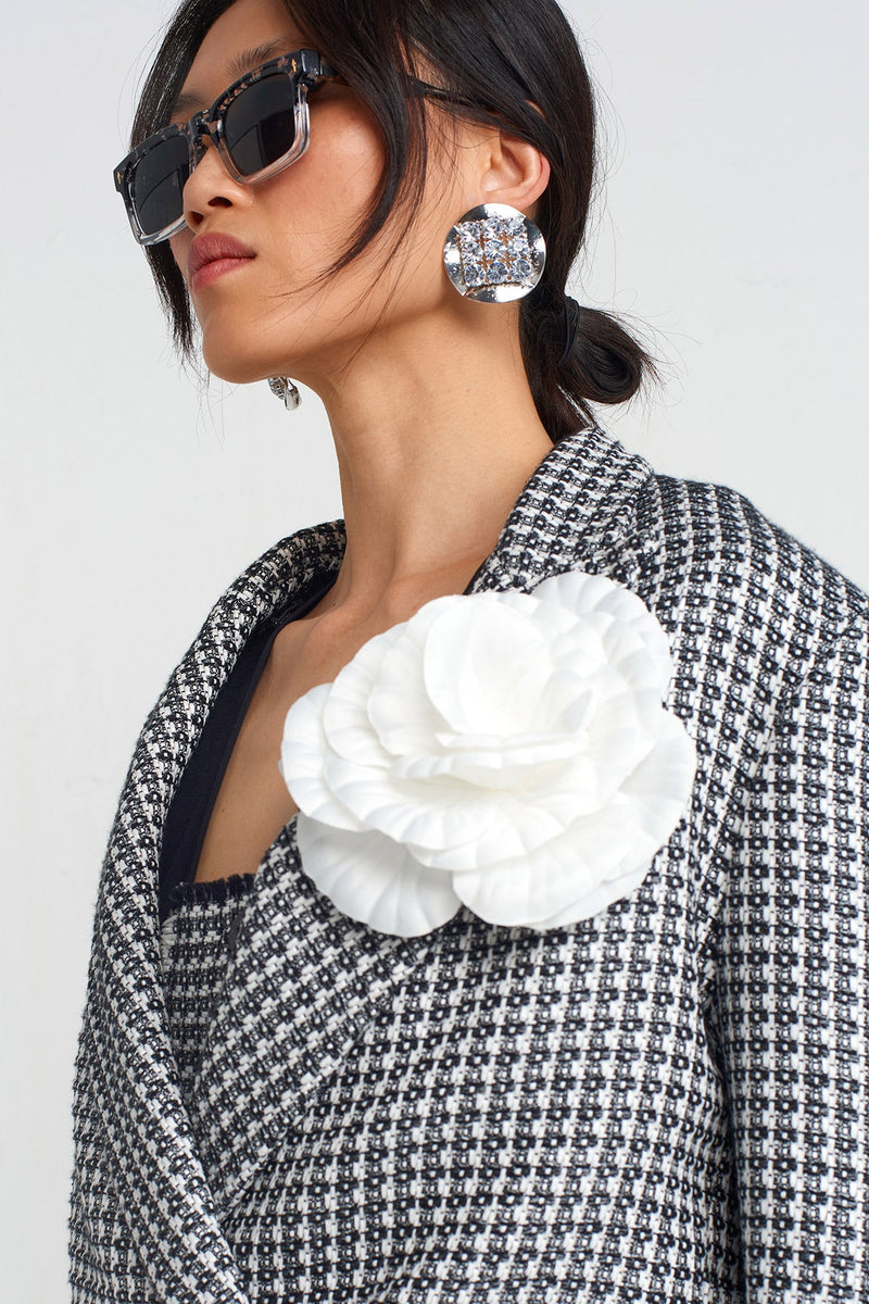 NU Tweed Rose Appliqué Jacket Black/White