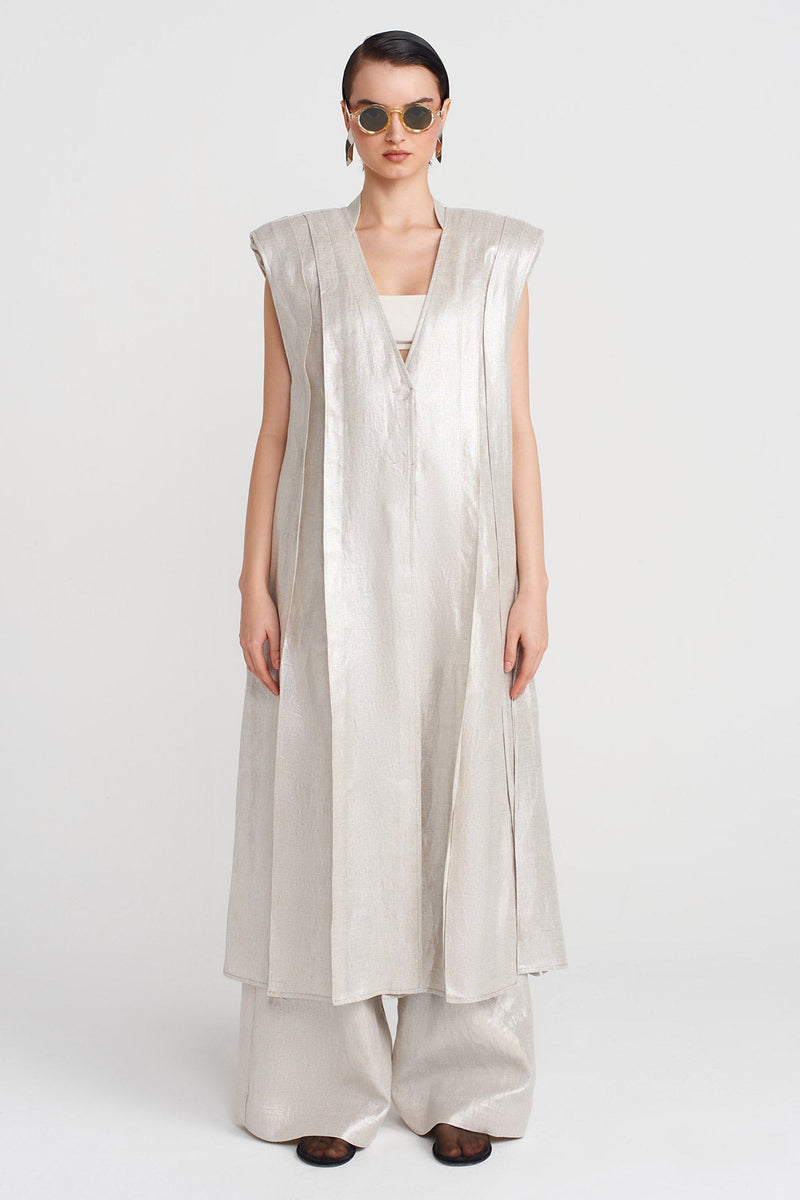 NU Padded Long Coated Vest Silver