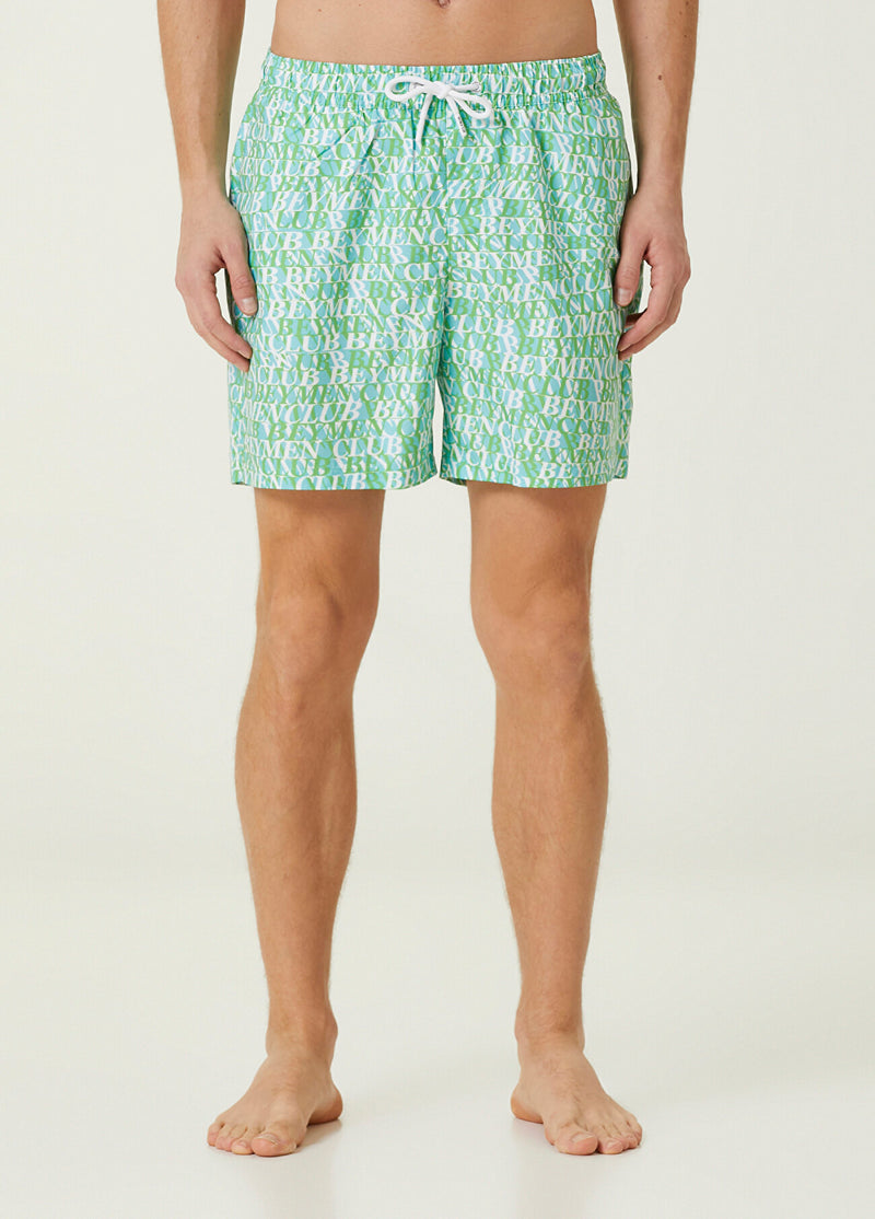 Beymen Club Waist Cord Wavy Logo Pattern Swim Shorts Mint