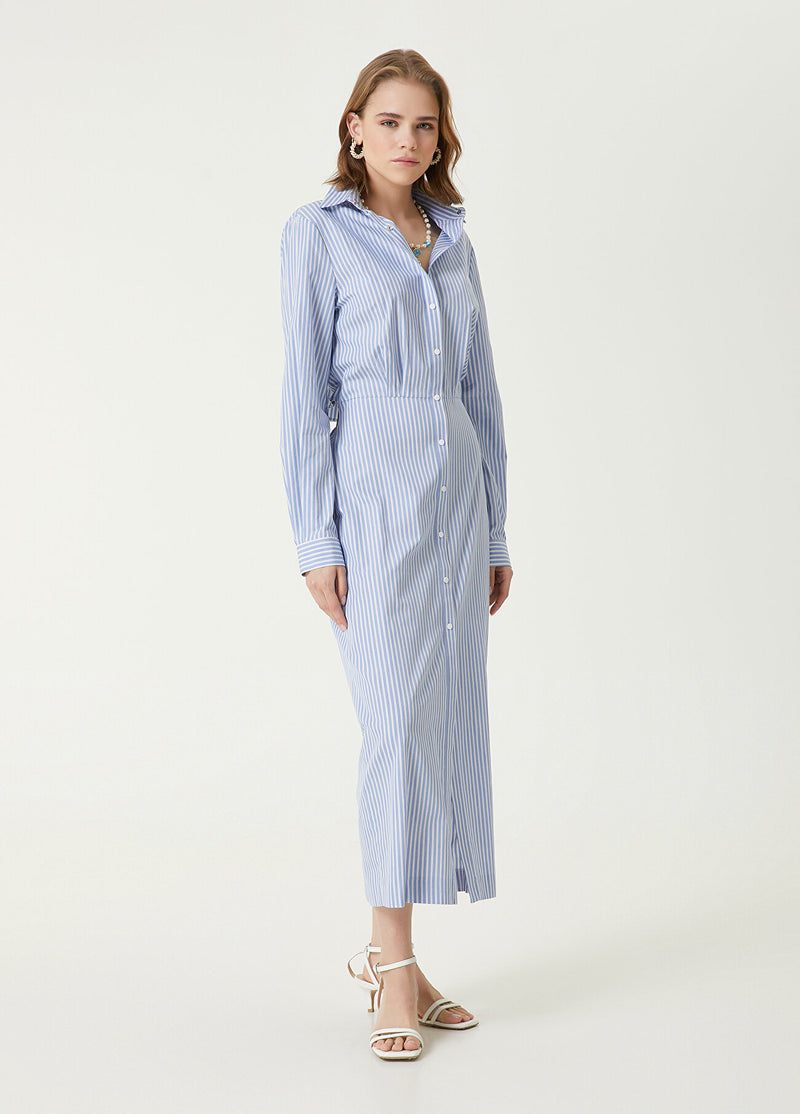 Beymen Club Stripe Pattern Long Shirt Dress Blue