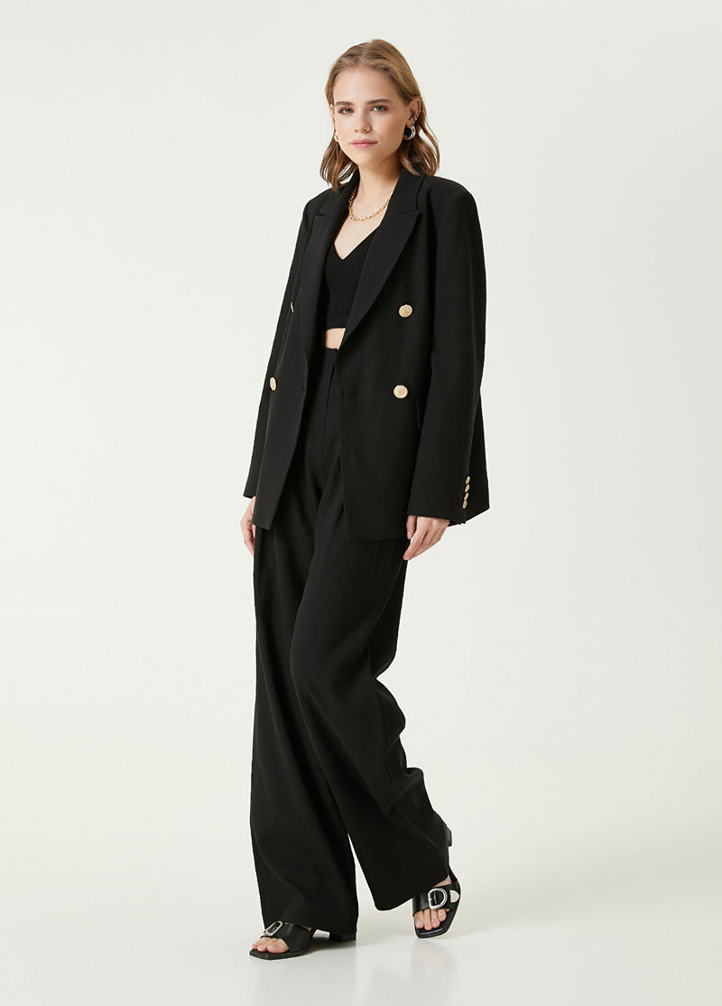 Beymen Club Wide Leg Linen Trousers Black