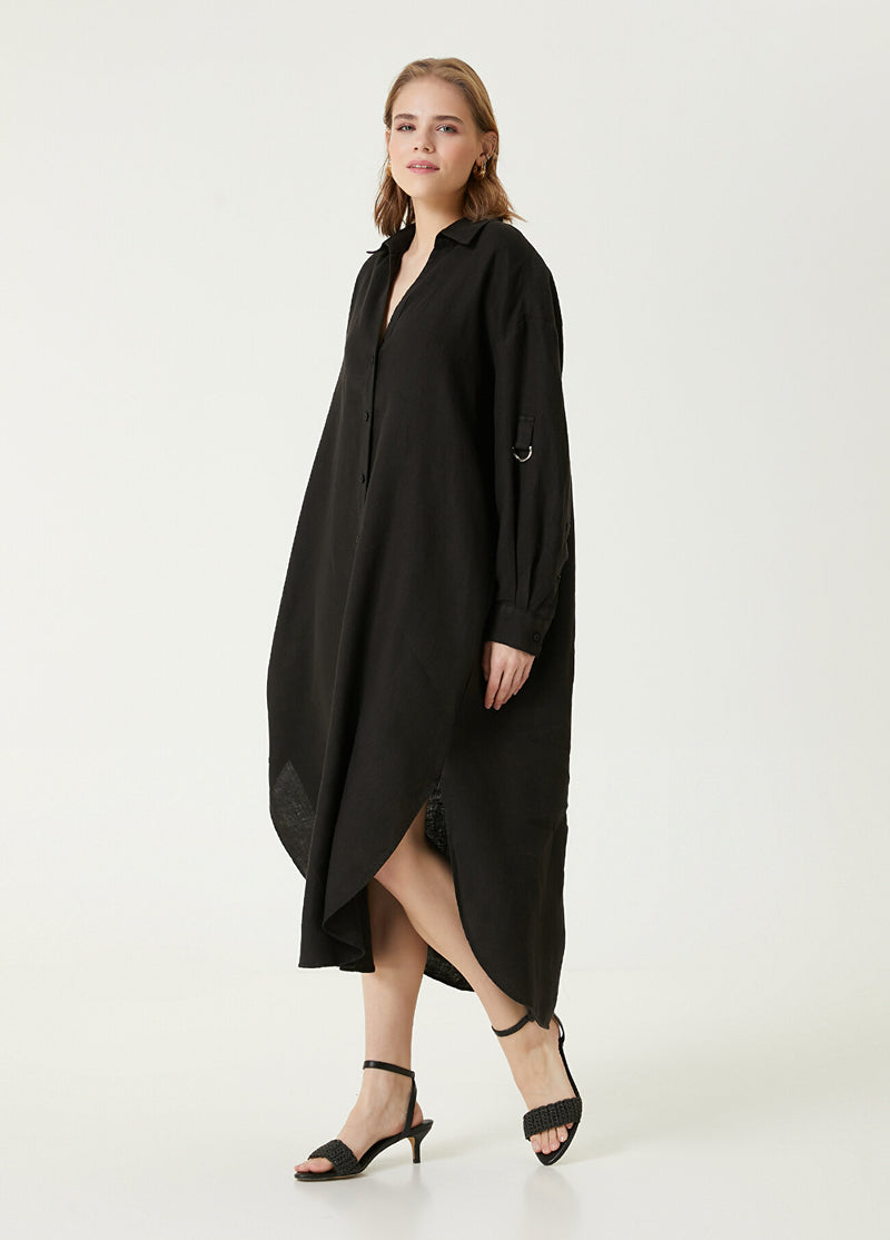 Beymen Club Linen Dress With Slit Detail  Black