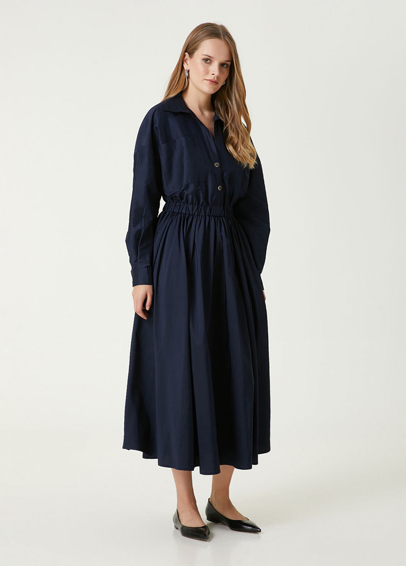 Beymen Club Navy Midi Taffeta Dress Navy Blue