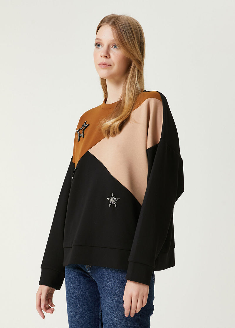 Beymen Club Colorblock Star Embroidered Sweatshirt Black