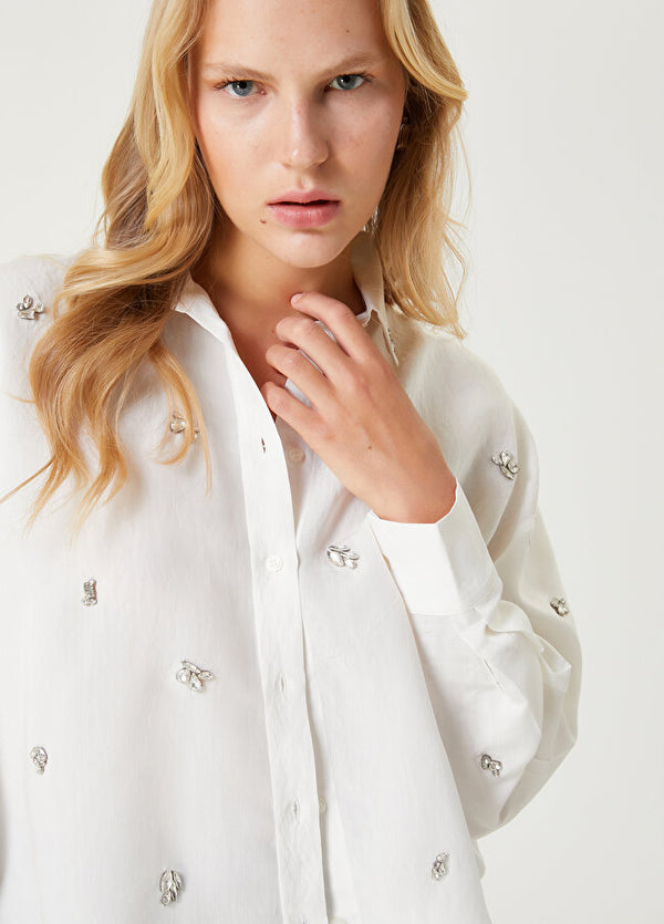 Beymen Club Stone-Embellished Oversize Shirt White