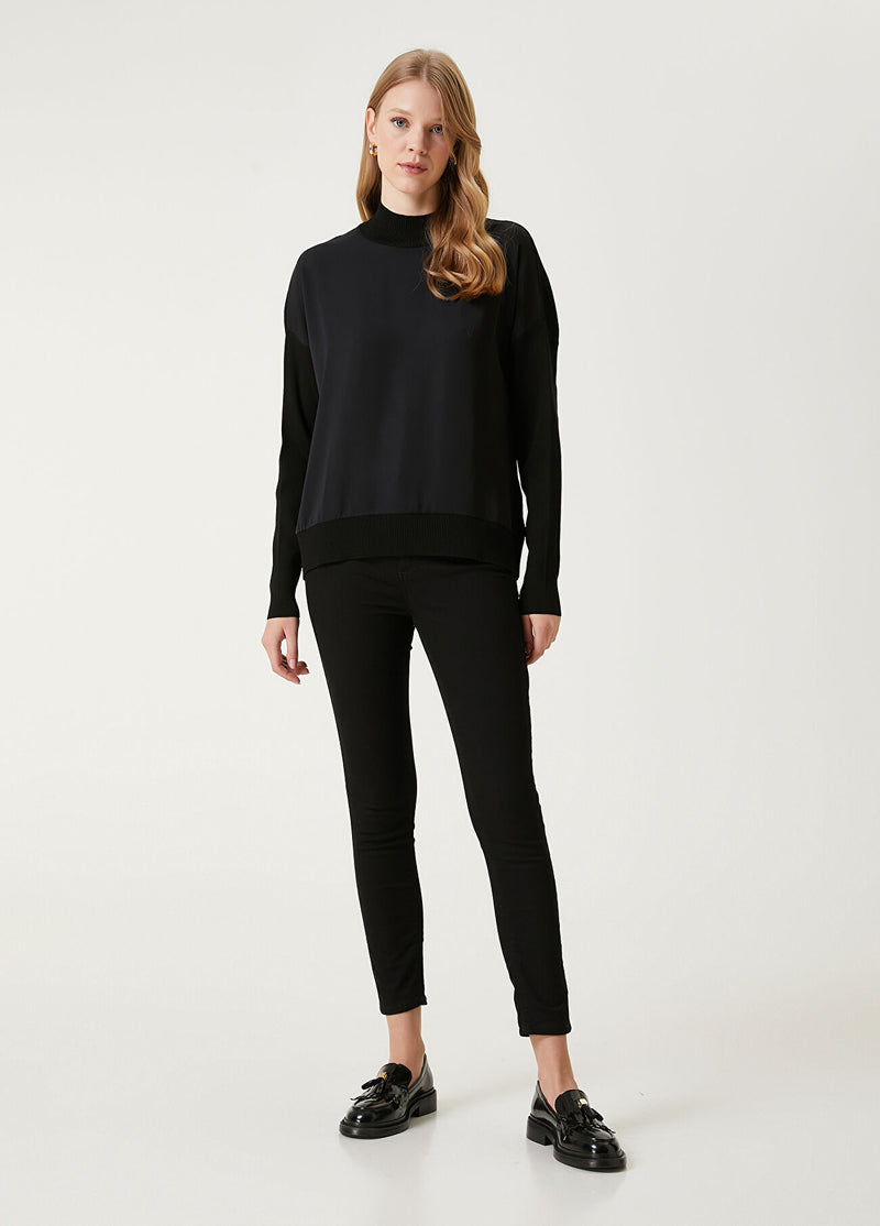 Beymen Club Satin Inserted Sweater Black