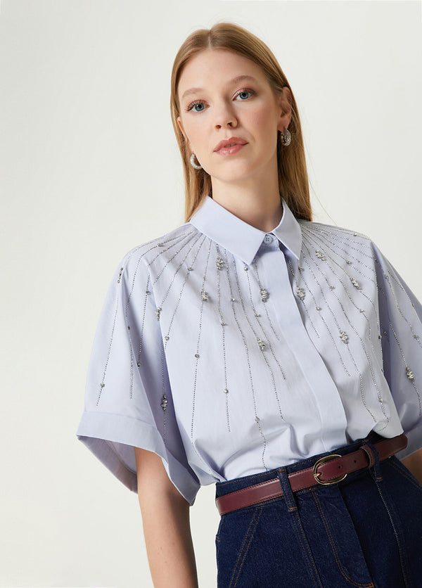 Beymen Club Embellished Short Sleeve Shirt Blue