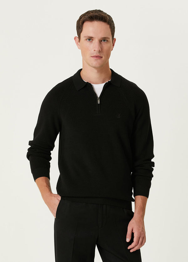 Beymen Club Men Polo Raglan Sleeve Wool Sweater Black