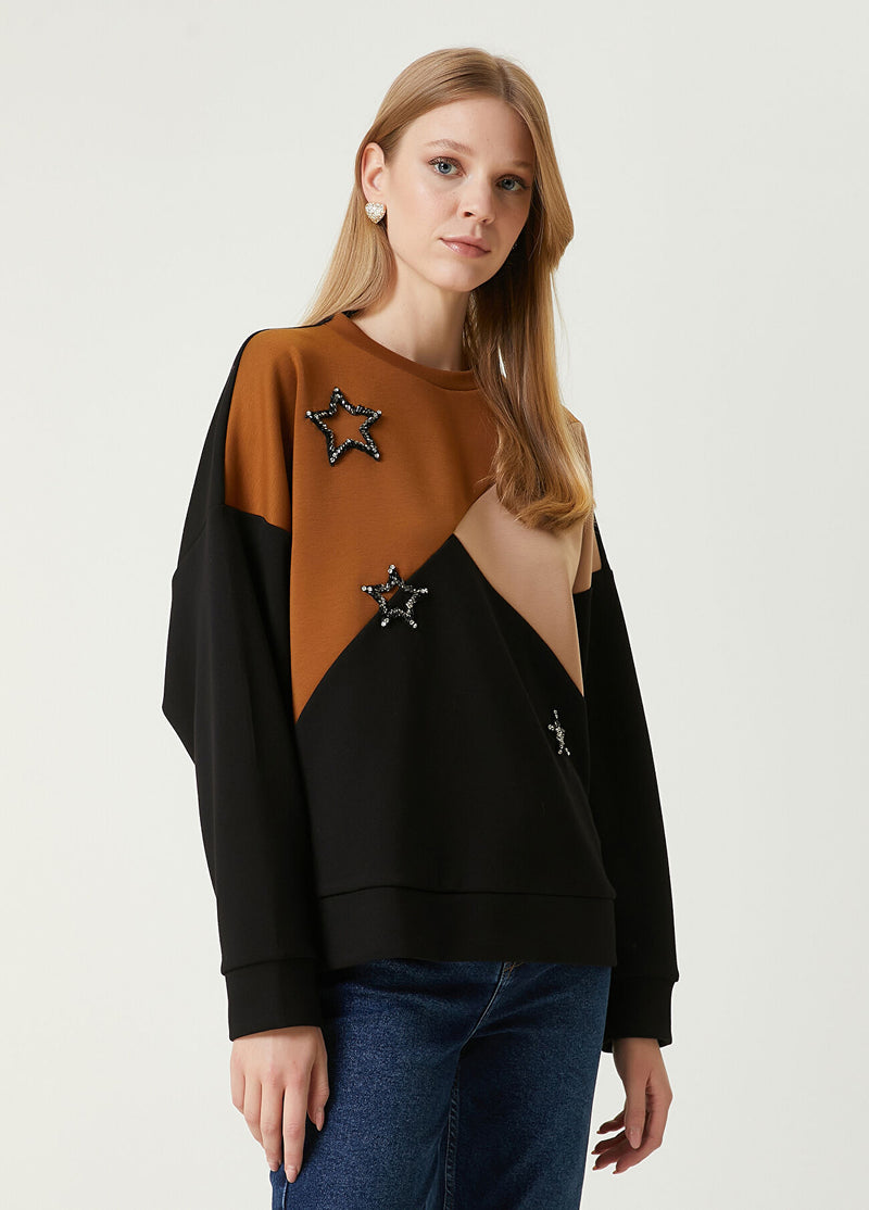 Beymen Club Colorblock Star Embroidered Sweatshirt Black