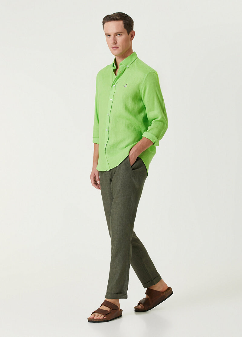 Beymen Club Men Comfort Fit Linen Shirt Neon Green Wardrobe Fashion IN