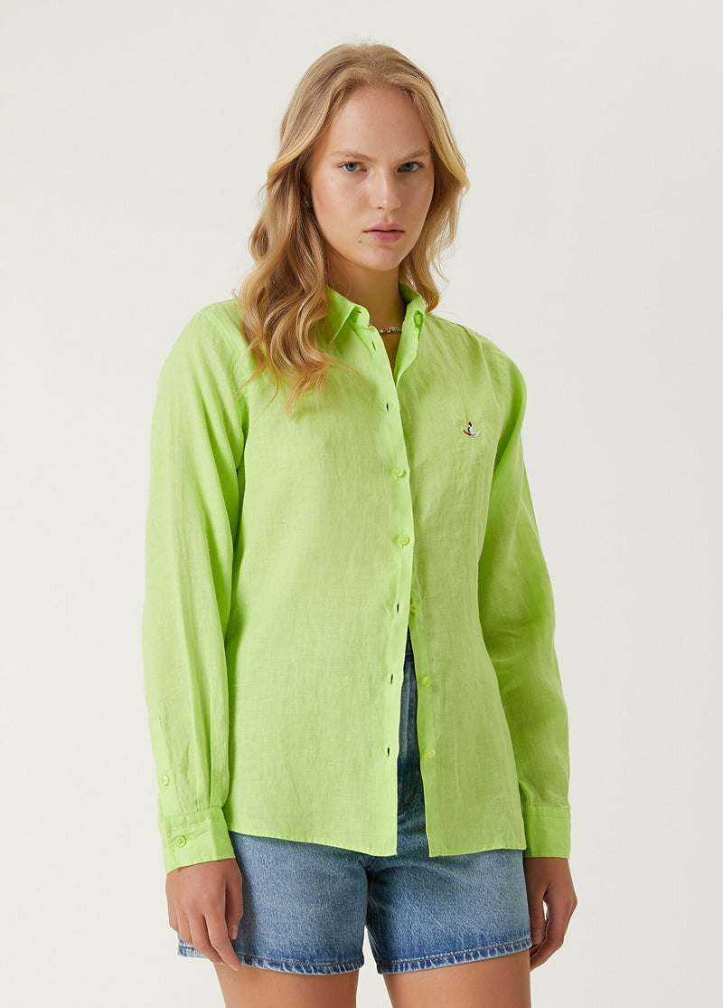 Beymen Club Logo Embroidered Linen Shirt Green