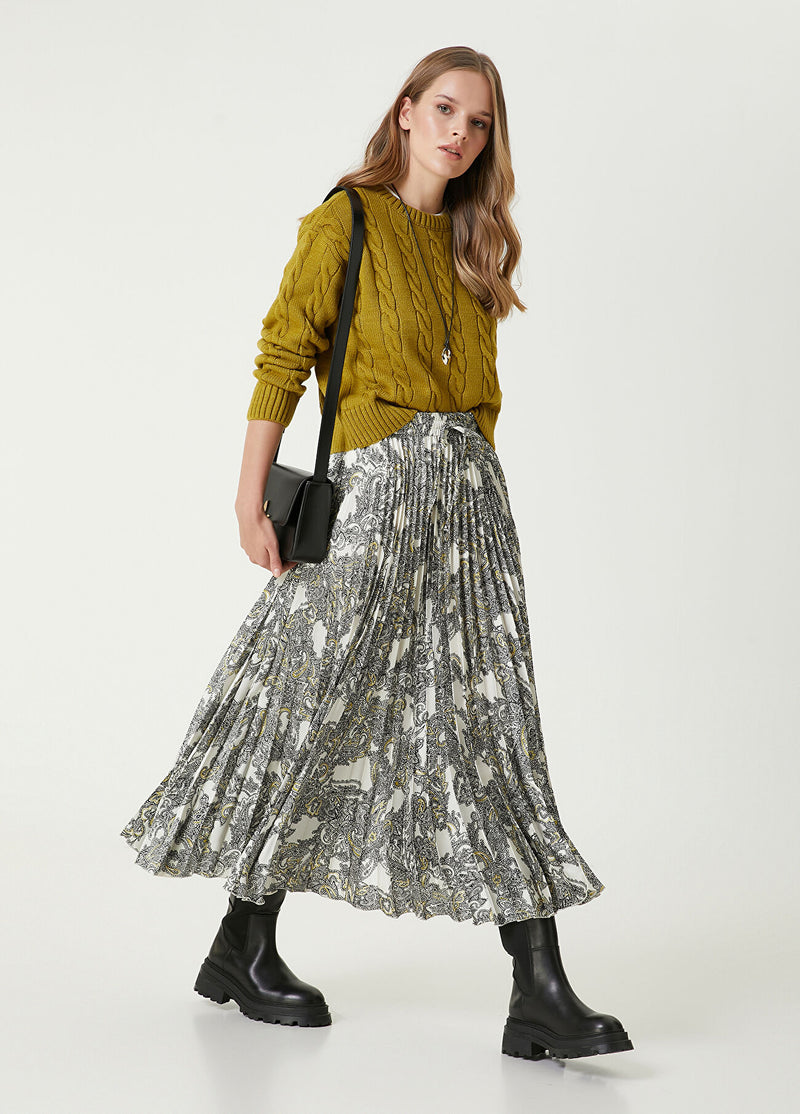 Beymen Club Paisley Patterned Pleissoleil Midi Skirt Ecru