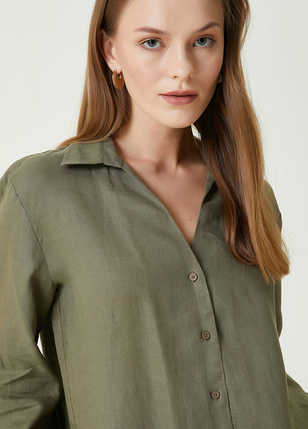 Beymen Club Solid Linen Shirt Light Khaki