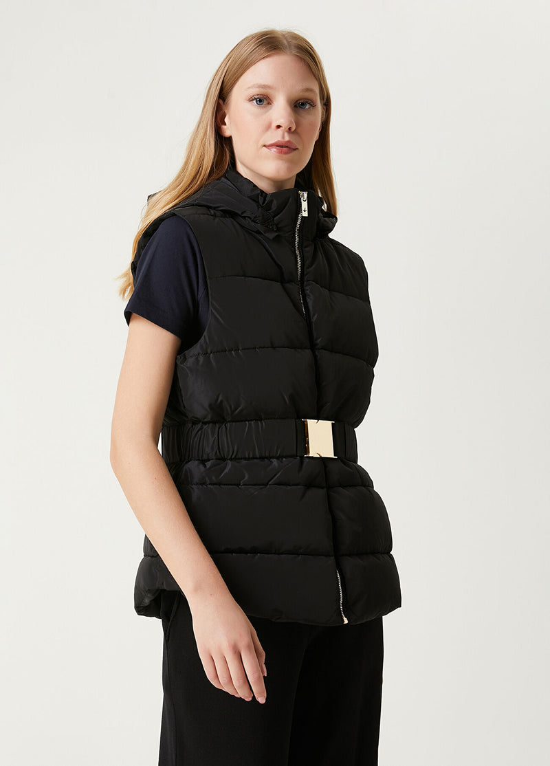 Beymen Club Hooded Lock Belt Detailed Puff Vest Black