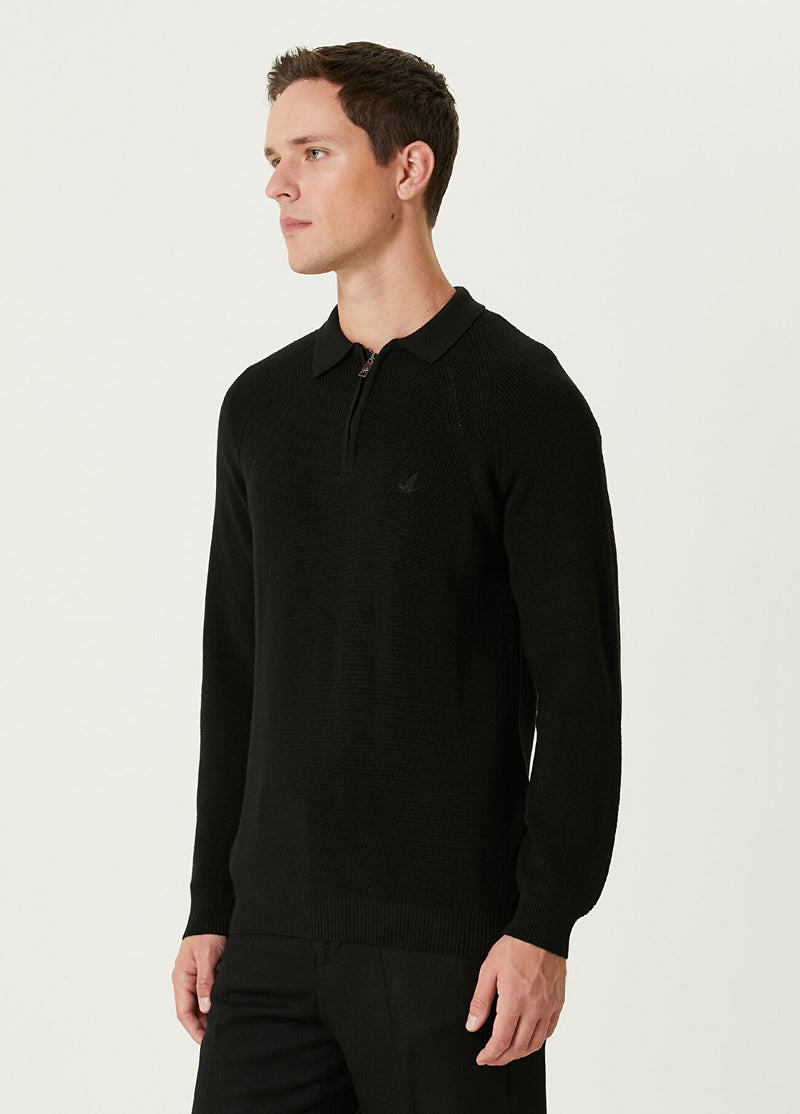 Beymen Club Men Polo Raglan Sleeve Wool Sweater Black