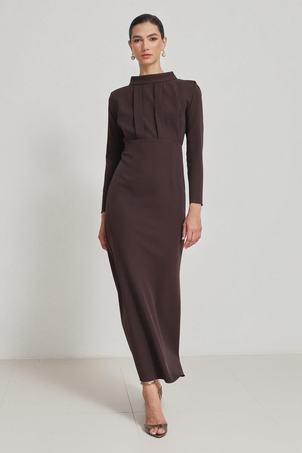 Setre Long Sleeve Dress With Draped Detail Coffee Brown
