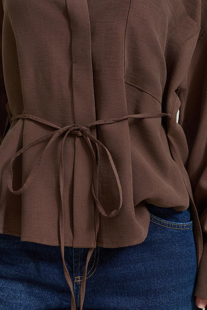 Setre Long Back Shirt With Button On Sleeve Stone