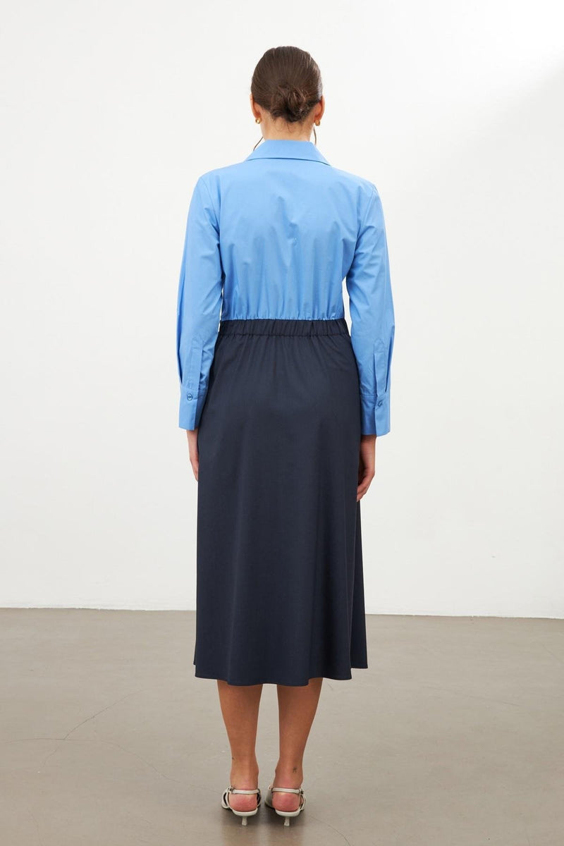 Setre Two-Toned Midi Dress Navy Blue-Blue