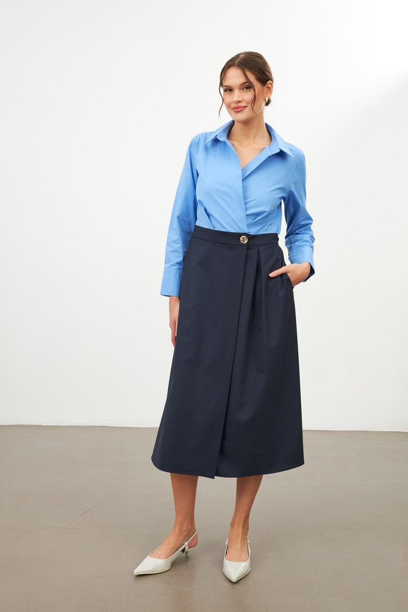 Setre Two-Toned Midi Dress Navy Blue-Blue