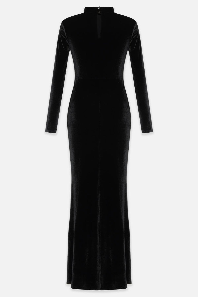 Setre Waist Accessory Detailed Velvet Dress Black