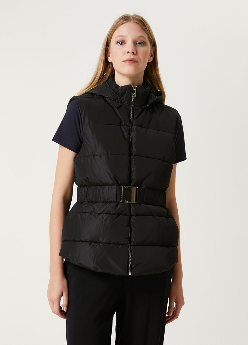 Beymen Club Hooded Lock Belt Detailed Puff Vest Black