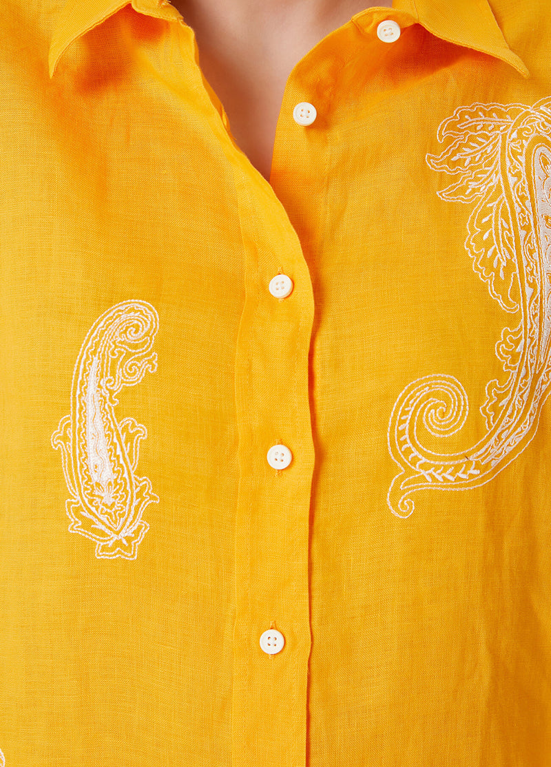 Beymen Club Ethnic Embroidered Linen Shirt Orange