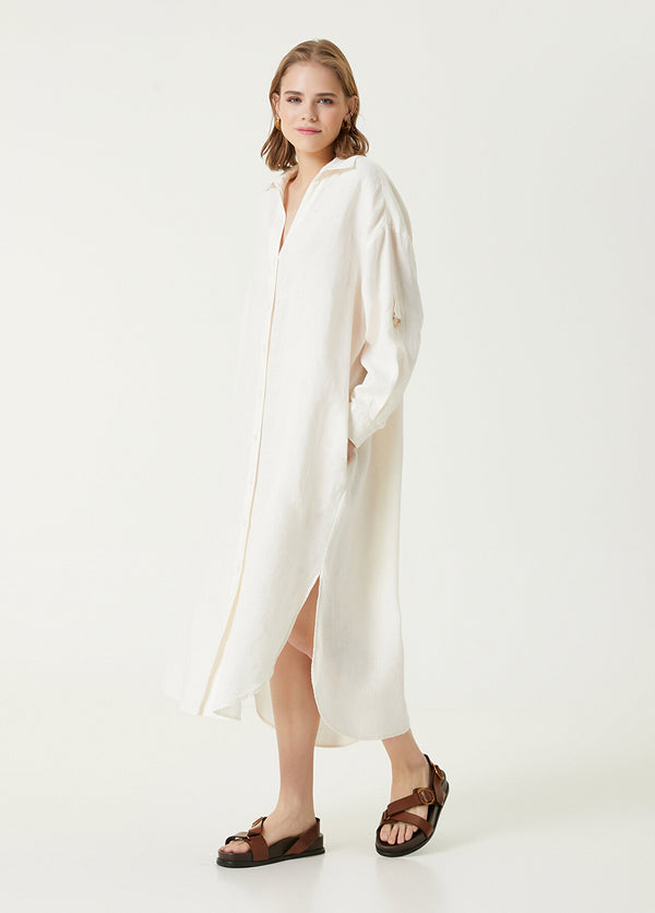 Beymen Club Linen Dress With Slit Detail  Off White