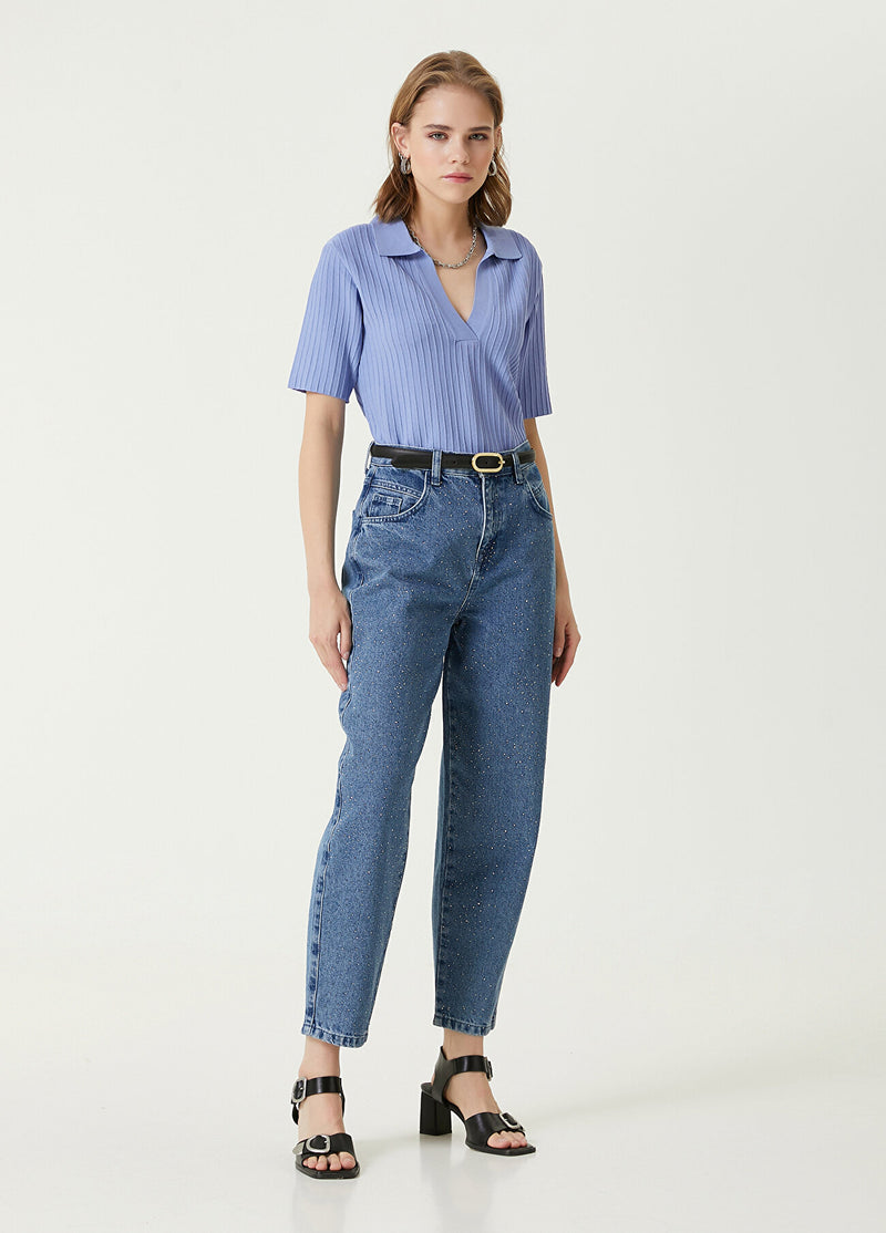 Beymen Club Stone Detailed Slouchy Trousers Blue