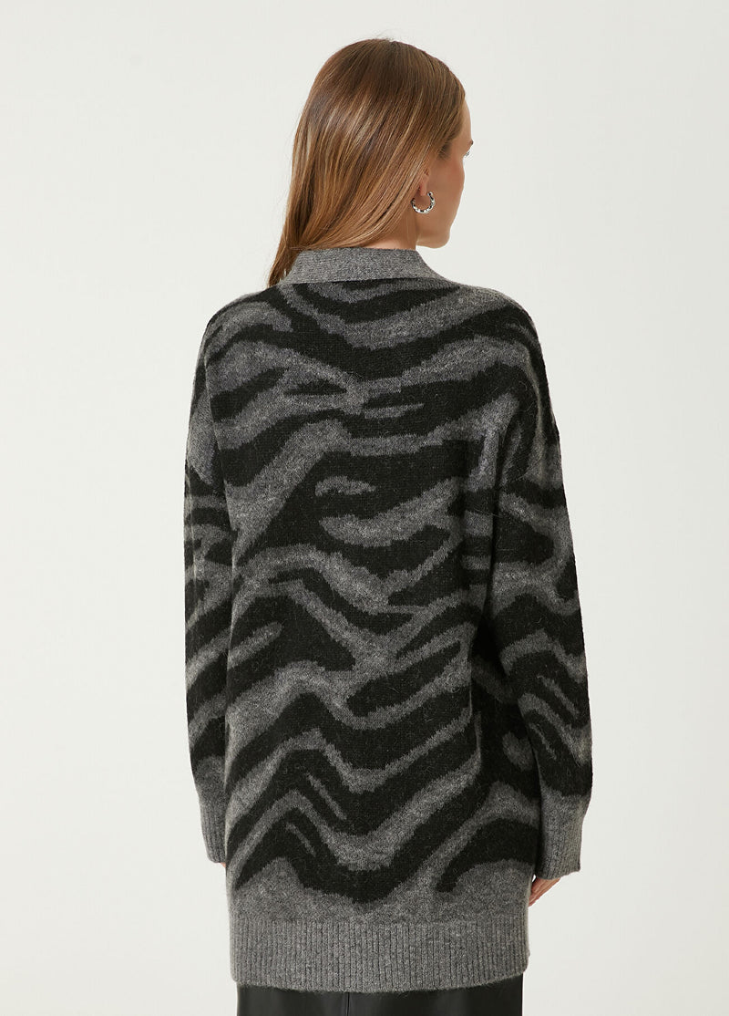 Beymen Club Zebra Jacquard Cardigan Anthracite