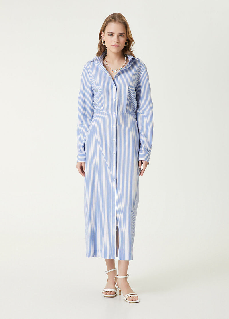 Beymen Club Stripe Pattern Long Shirt Dress Blue