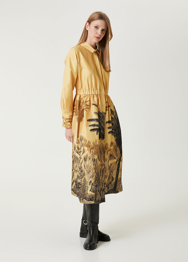 Beymen Club Palm Print Midi Dress Yellow