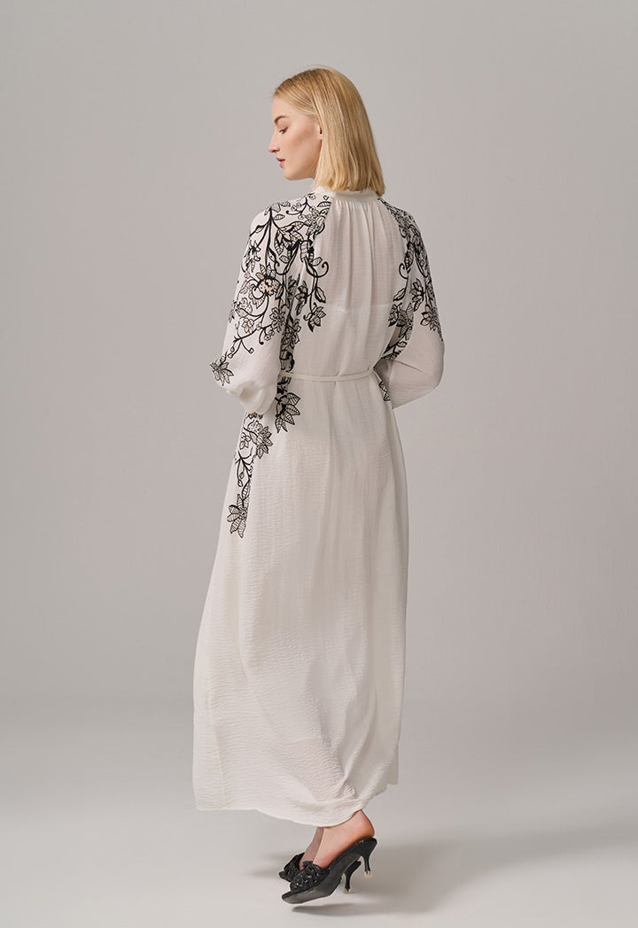 Choice Raglan Sleeve Maxi Printed Dress (2Pcs) Off White