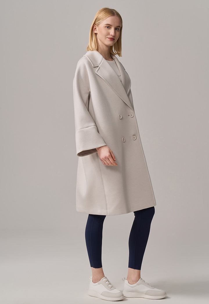 Choice Solid Double Breasted Midi Coat Off White