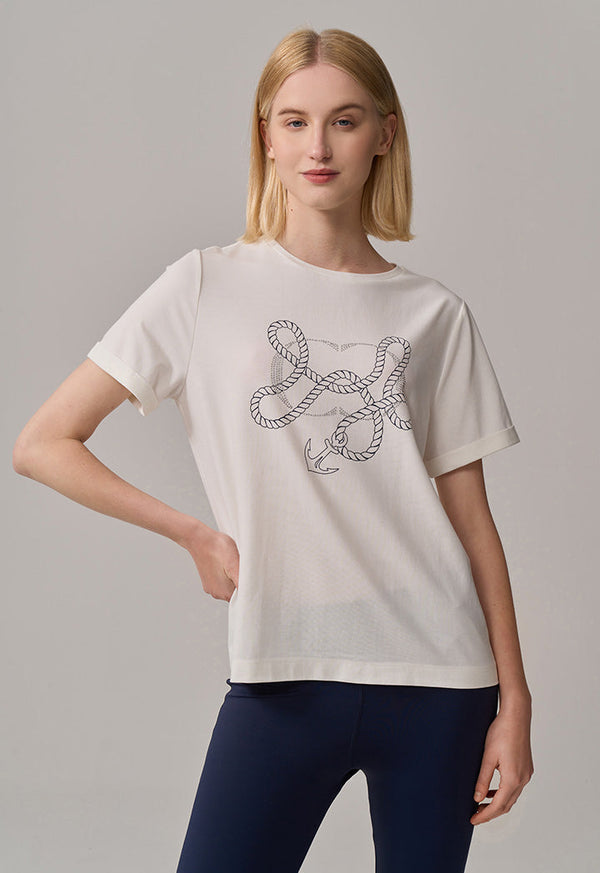 Choice Printed Motif Crystal Embellished T-Shirt Off White