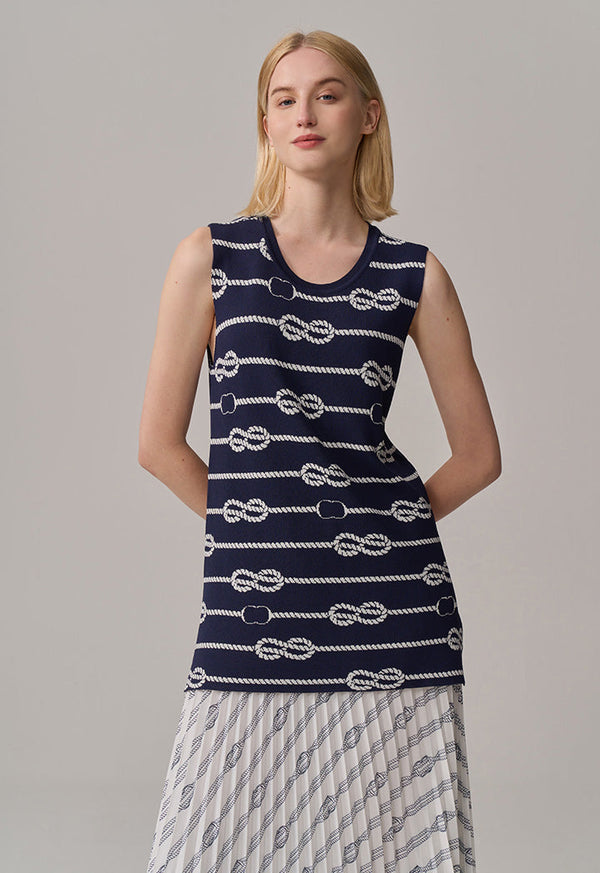Choice Contrast Knitted Sleeveless Top Navy