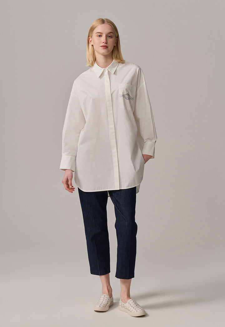 Choice Single Toned Crystal Embellished Shirt Off White