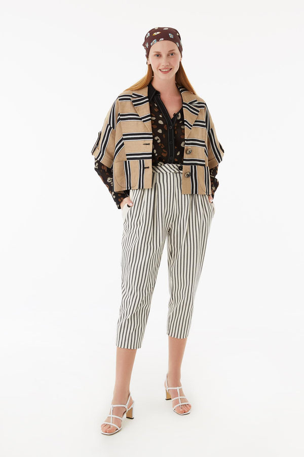 Exquise Jacket Linen Stripe Beige - Wardrobe Fashion
