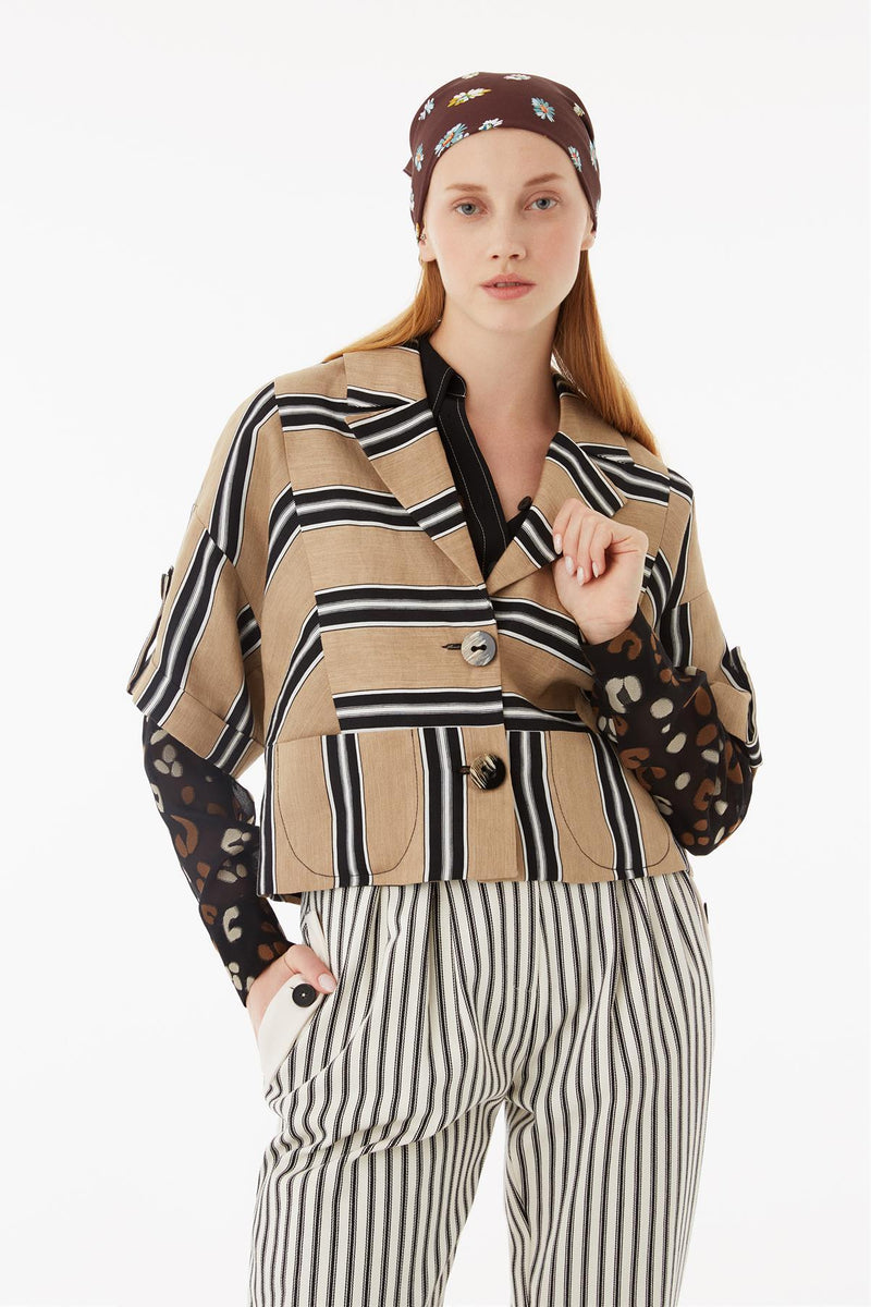 Exquise Jacket Linen Stripe Beige - Wardrobe Fashion