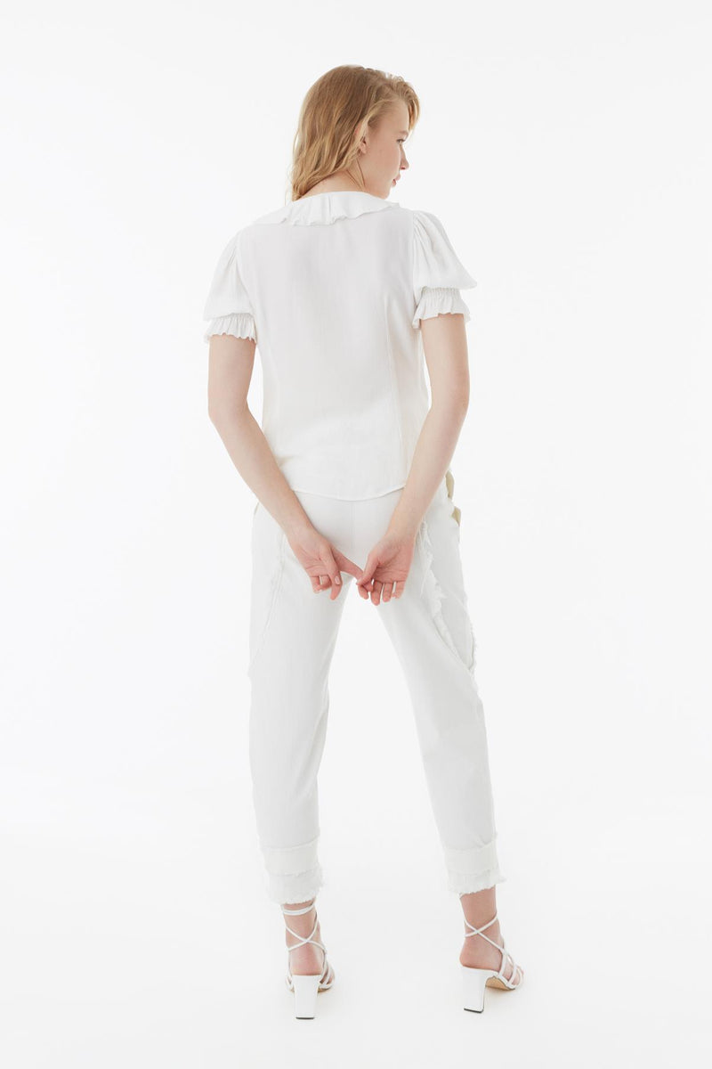 Exquise Blouse Pleat S/Sl Off White - Wardrobe Fashion