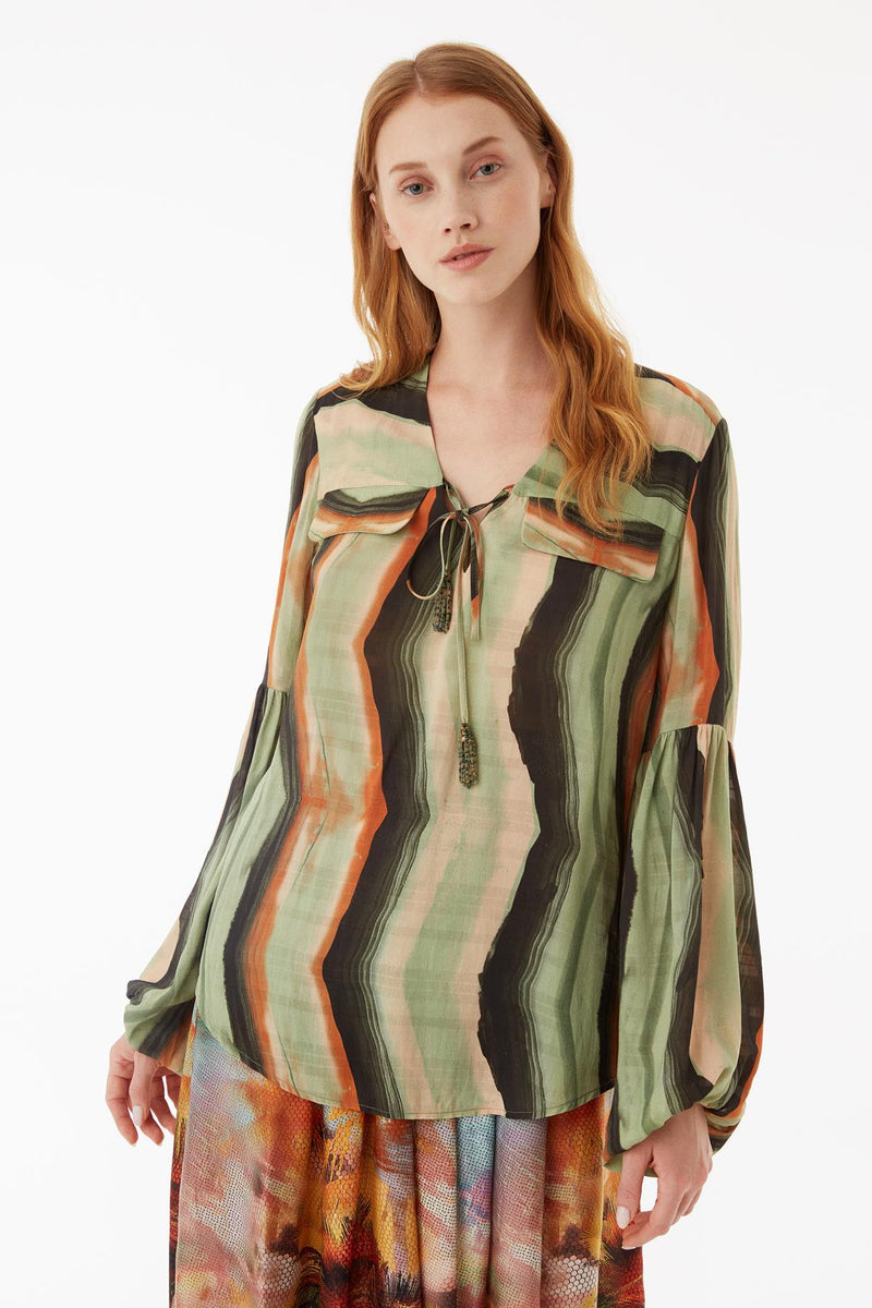 Exquise Blouse Stripe L/Sl Print - Wardrobe Fashion