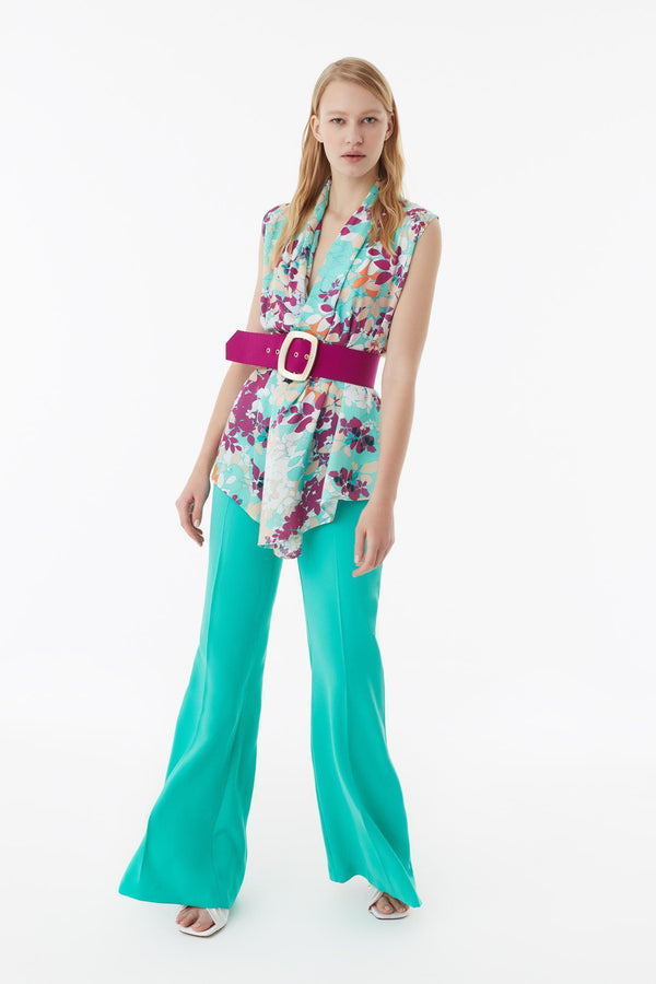 Exquise Blouse Print +Belt N/Sl Print - Wardrobe Fashion