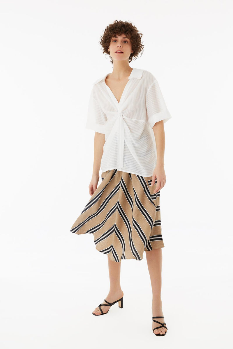 Exquise Blouse Stripe S/Sl Off White - Wardrobe Fashion