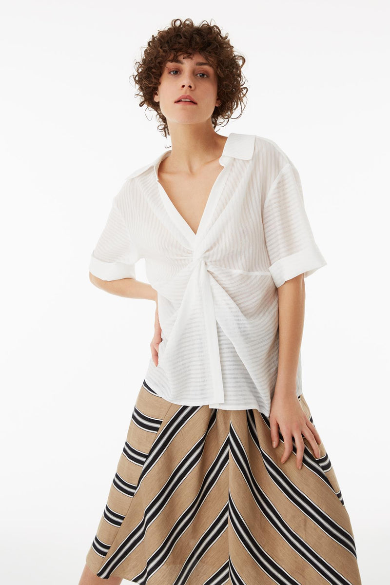 Exquise Blouse Stripe S/Sl Off White - Wardrobe Fashion