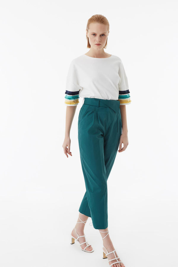 Exquise Trouser +Belt Green - Wardrobe Fashion
