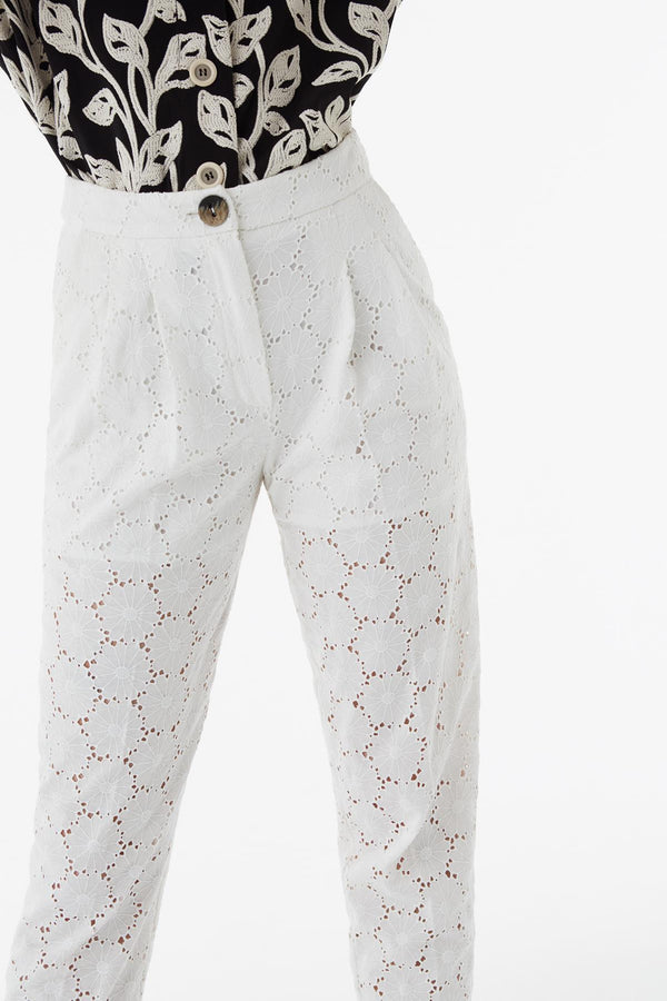 Exquise Trouser Embroied Off White - Wardrobe Fashion
