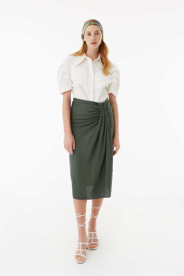 Exquise Skirt Pleat Khaki - Wardrobe Fashion