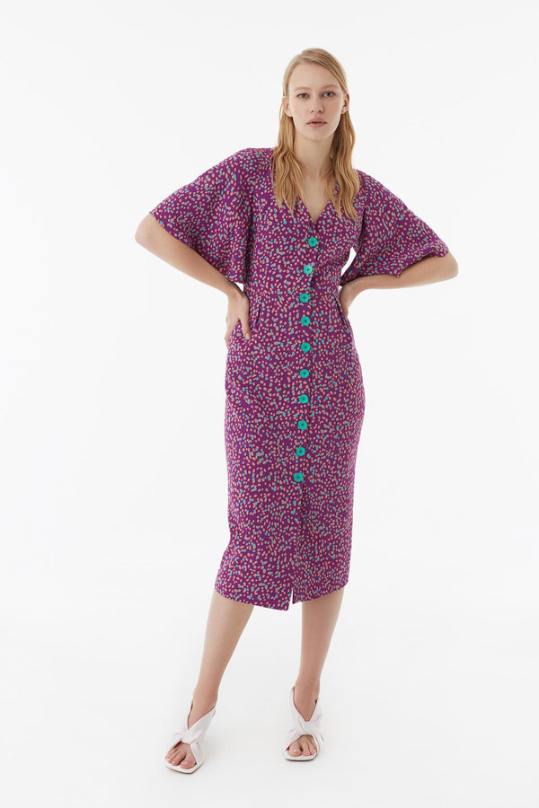 Exquise Dress Shirt Print S/Sl Purple - Wardrobe Fashion